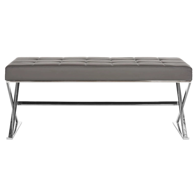 Banc capitonné gris moderne et glamour SAFAVIEH Lorayne - 43 cm (L) x 18 cm (P) x 18 cm (H)