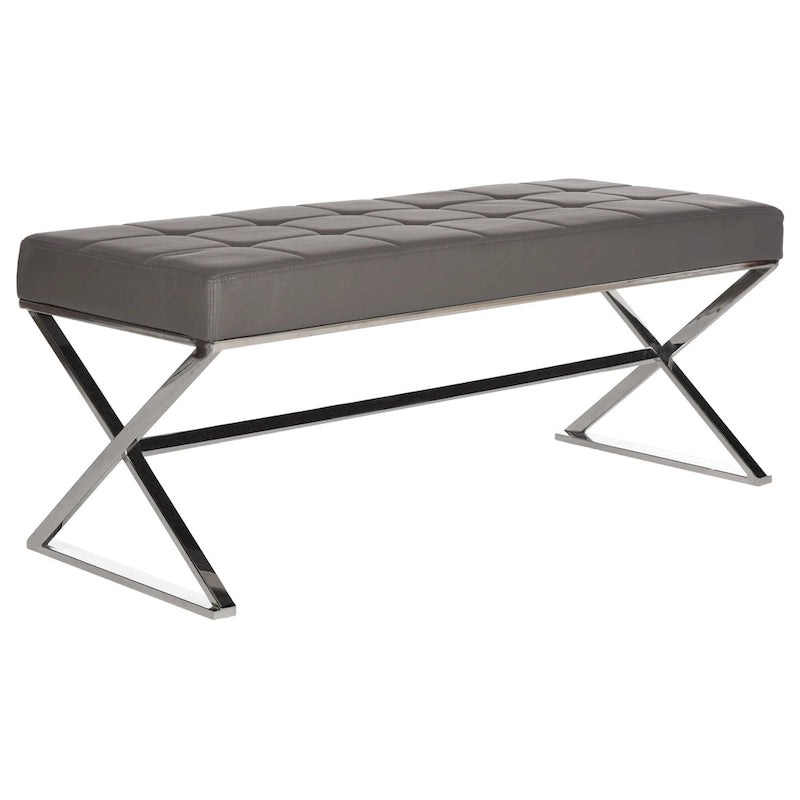Banc capitonné gris moderne et glamour SAFAVIEH Lorayne - 43 cm (L) x 18 cm (P) x 18 cm (H)