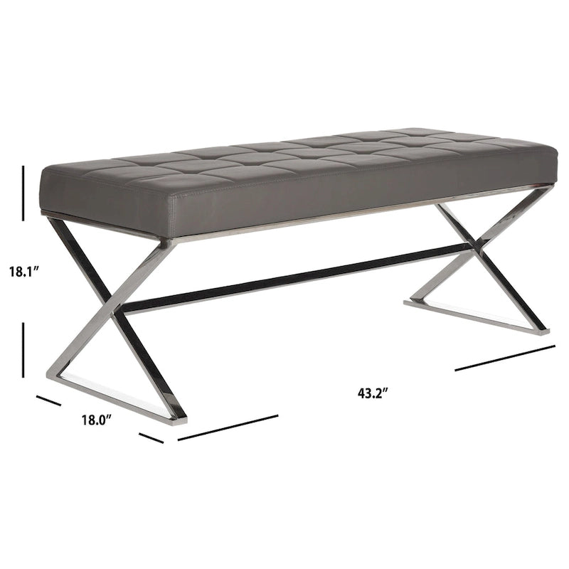 Banc capitonné gris moderne et glamour SAFAVIEH Lorayne - 43 cm (L) x 18 cm (P) x 18 cm (H)