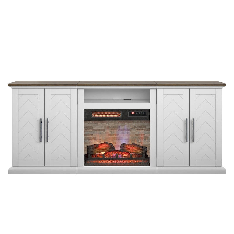 Meuble TV pour téléviseurs jusqu'à 80 pouces avec cheminée électrique et ports de chargement USB
