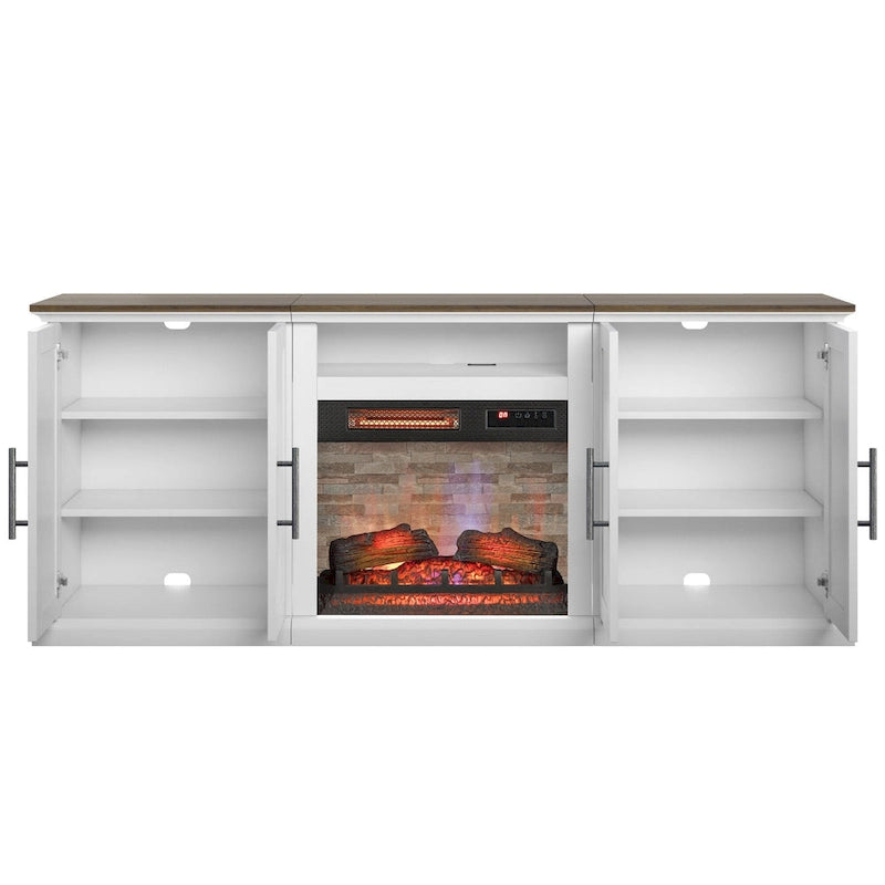 Meuble TV pour téléviseurs jusqu'à 80 pouces avec cheminée électrique et ports de chargement USB