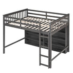 Full Size Loft Bed with 8 Open Storage Shelves and Built-in Ladder, Gray