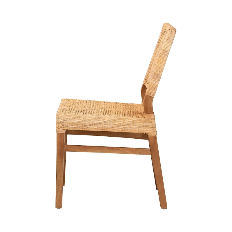 Chaise de salle à manger Lesia Bohemian en rotin naturel et bois d'acajou
