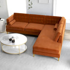 Caterina Modern Living Room Tufted Velvet Corner Sectional Sofa in Orange