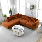 Canapé d'angle moderne Caterina en velours capitonné orange