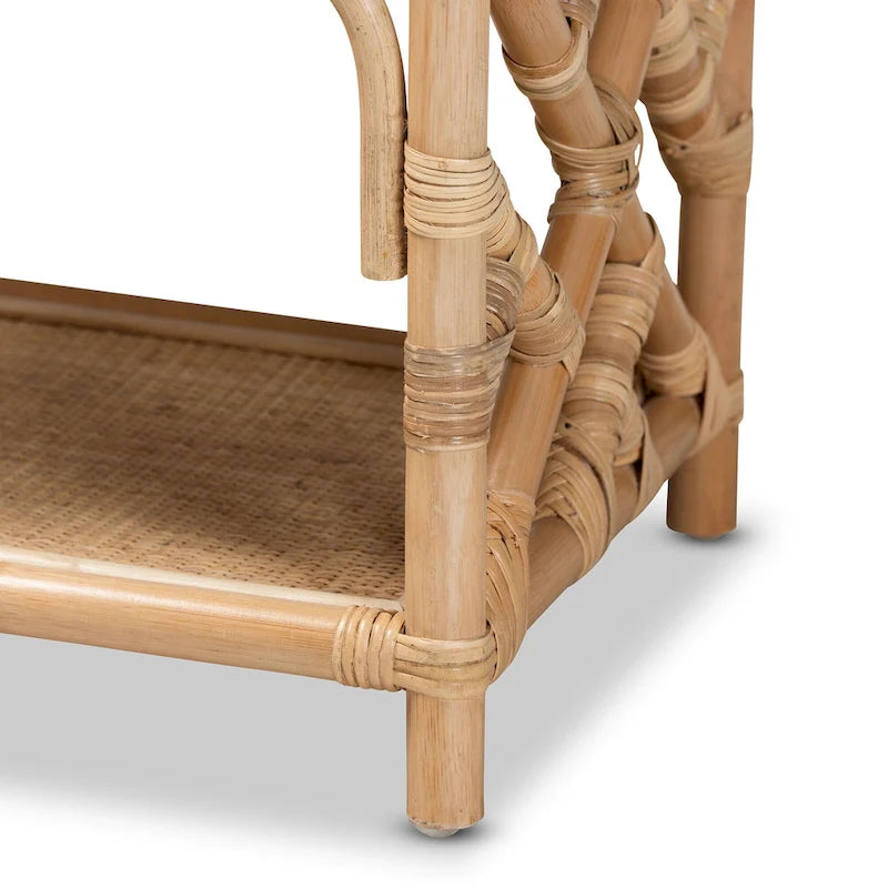 Table de chevet Camara moderne bohème en rotin marron naturel à un tiroir