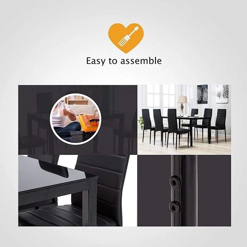 Ensemble de table à manger avec plateau en verre, 7 pièces, pour la cuisine ou la salle à manger