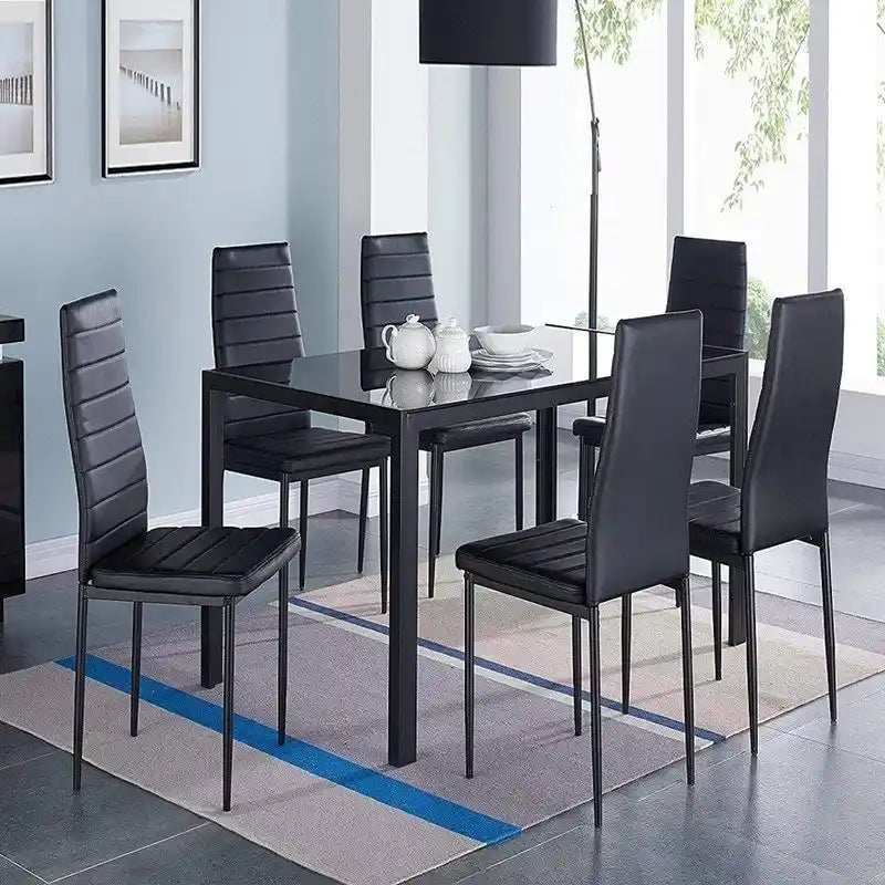 Ensemble de table à manger avec plateau en verre, 7 pièces, pour la cuisine ou la salle à manger