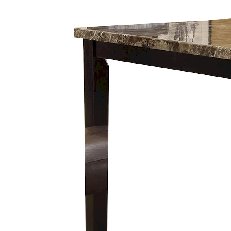 Table haute spacieuse en bois avec plateau en faux marbre marron