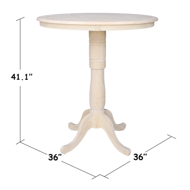 Table de bar ronde à piédestal de 36 pouces (91 cm) non finie d'International Concepts