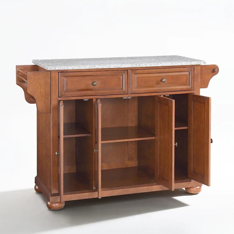 Îlot de cuisine Crosley Alexandria avec plateau en granit massif, finition cerisier classique - 51,5 po L x 18 po P x 34 po H