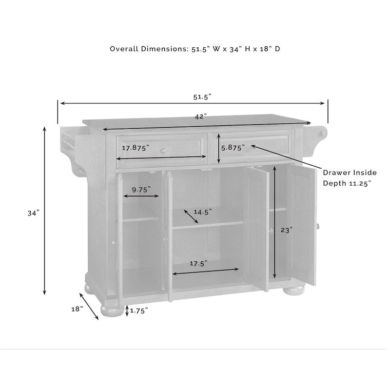 Îlot de cuisine Crosley Alexandria avec plateau en granit massif, finition cerisier classique - 51,5 po L x 18 po P x 34 po H