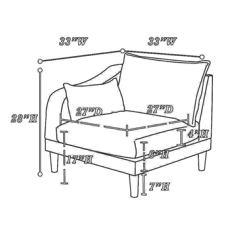Fauteuil d'angle modulaire Rio 33 pouces à un accoudoir, 2 coussins lombaires, bleu ardoise