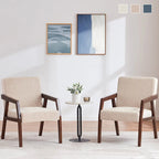 HUIMO Ensemble de 2 fauteuils d'appoint en bois massif, revêtement marron/blanc/bleu, style moderne milieu du siècle, pour salon