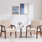 HUIMO Ensemble de 2 fauteuils d'appoint en bois massif, revêtement marron/blanc/bleu, style moderne milieu du siècle, pour salon