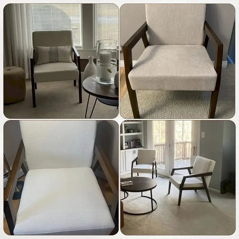 HUIMO Ensemble de 2 fauteuils d'appoint en bois massif, revêtement marron/blanc/bleu, style moderne milieu du siècle, pour salon