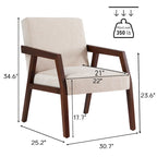 HUIMO Ensemble de 2 fauteuils d'appoint en bois massif, revêtement marron/blanc/bleu, style moderne milieu du siècle, pour salon