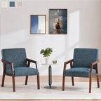 HUIMO Ensemble de 2 fauteuils d'appoint en bois massif, revêtement marron/blanc/bleu, style moderne milieu du siècle, pour salon