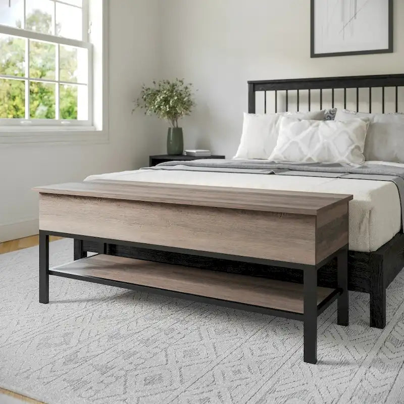 Banc d'entrée de style campagnard avec couvercle relevable à charnières et rangement