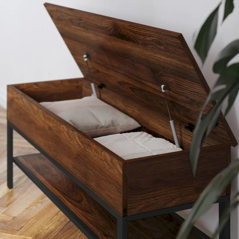 Banc d'entrée de style campagnard avec couvercle relevable à charnières et rangement