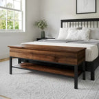 Banc d'entrée de style campagnard avec couvercle relevable à charnières et rangement