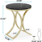 Petite table d'appoint ronde moderne avec structure en métal doré et placage en faux marbre, en bois d'ingénierie, idéale pour le salon.