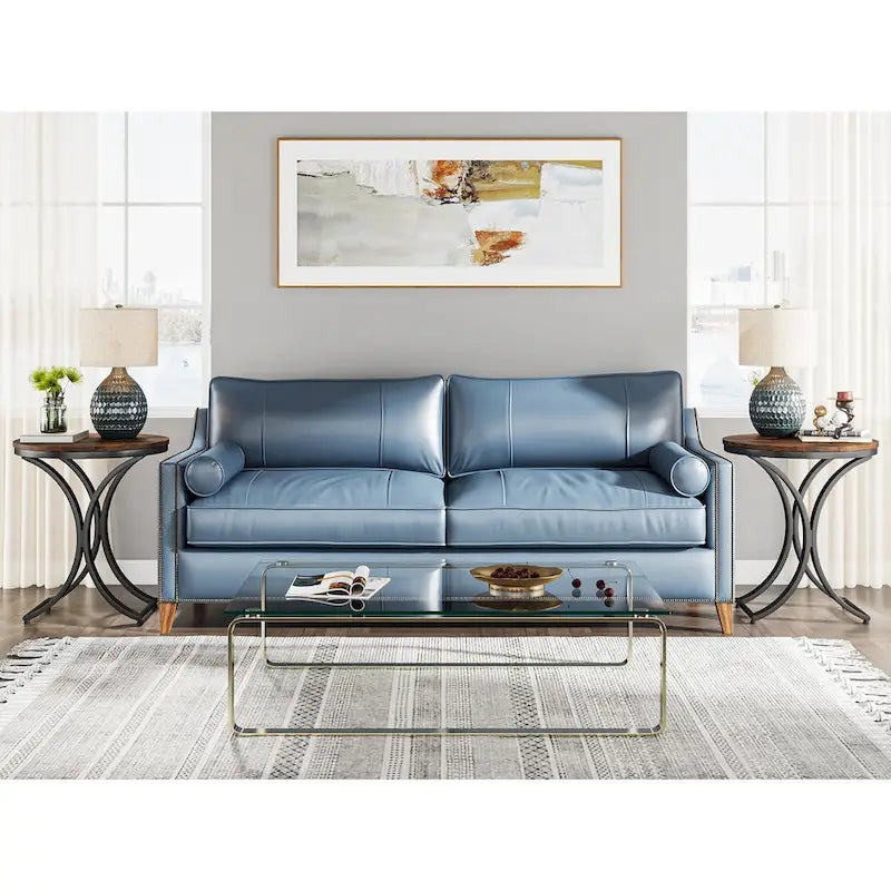 Petite table d'appoint ronde moderne avec structure en métal doré et placage en faux marbre, en bois d'ingénierie, idéale pour le salon.