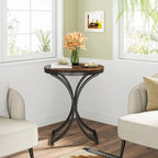 Petite table d'appoint ronde moderne avec structure en métal doré et placage en faux marbre, en bois d'ingénierie, idéale pour le salon.