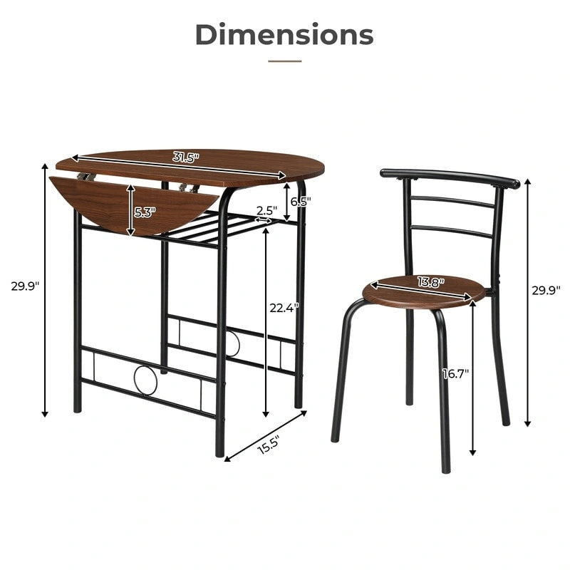 Table de salle à manger à abattants de 80 cm pour petits espaces, ensemble table et chaises de cuisine pour 2 personnes