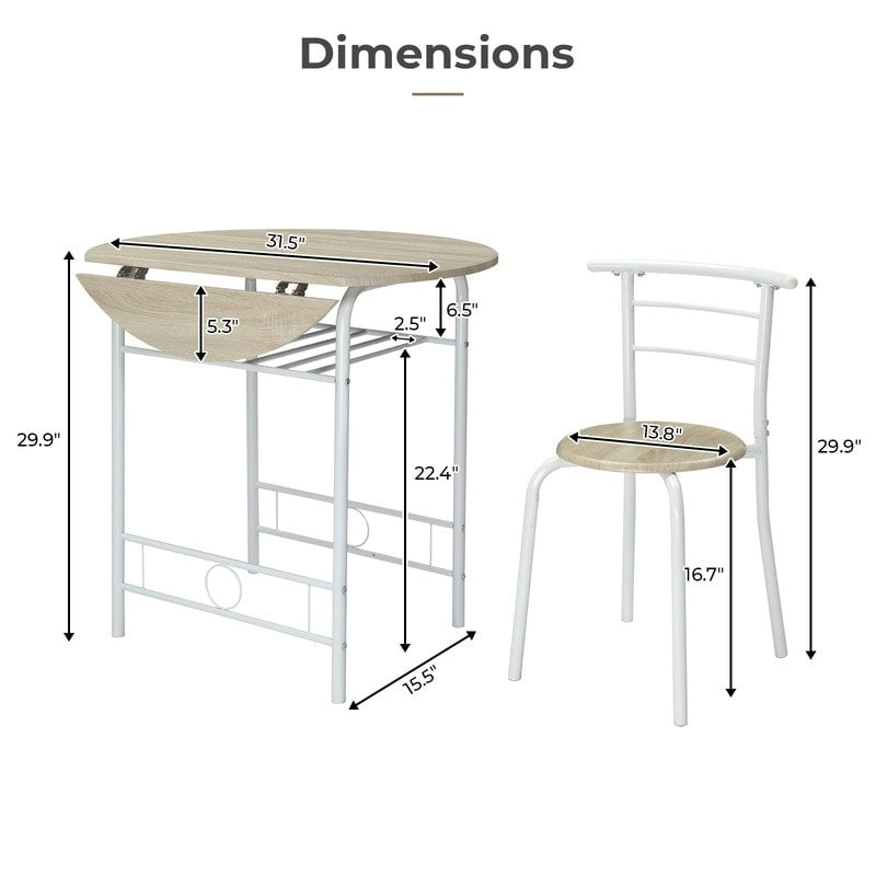 Table de salle à manger à abattants de 80 cm pour petits espaces, ensemble table et chaises de cuisine pour 2 personnes