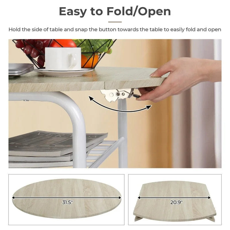 Table de salle à manger à abattants de 80 cm pour petits espaces, ensemble table et chaises de cuisine pour 2 personnes