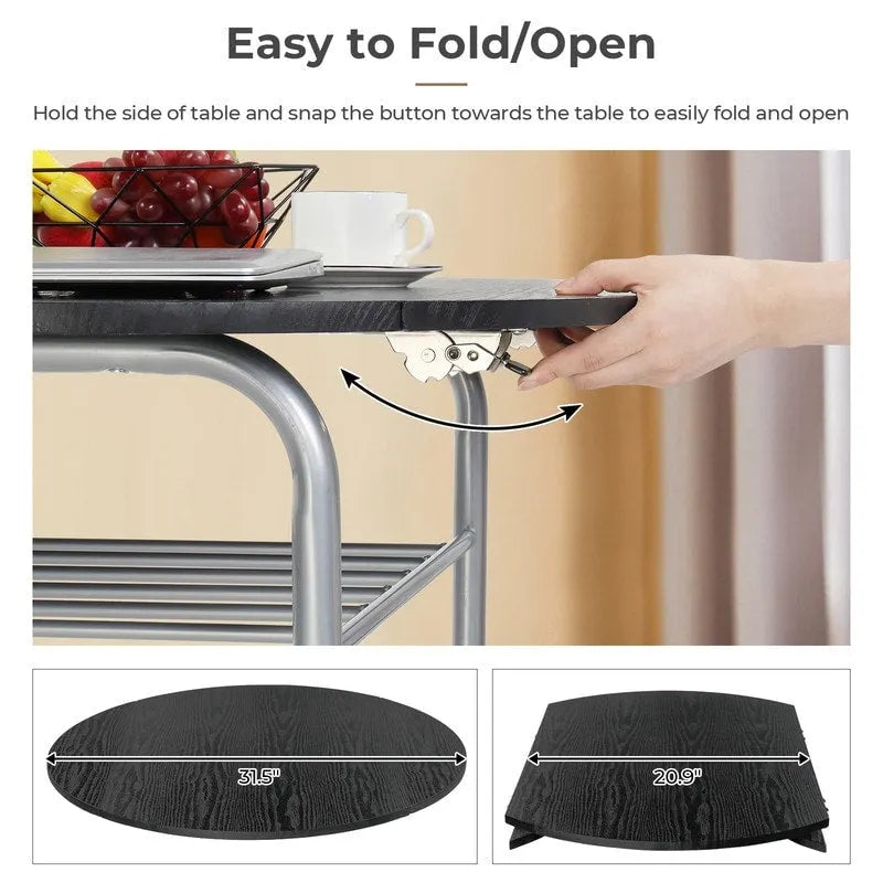 Table de salle à manger à abattants de 80 cm pour petits espaces, ensemble table et chaises de cuisine pour 2 personnes