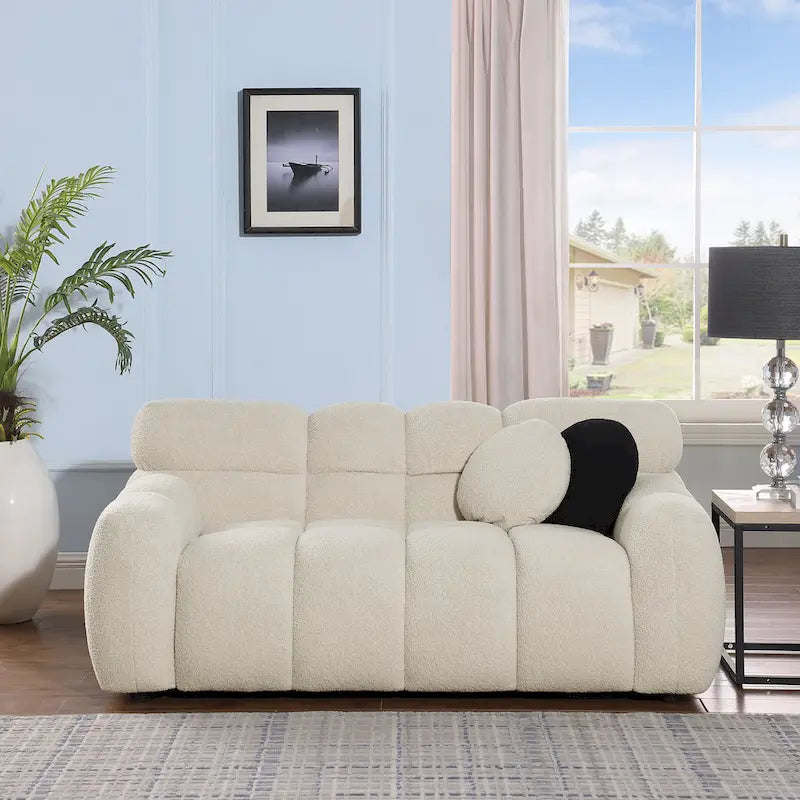 64,96 cm de longueur, 35,83 cm de profondeur, forme ergonomique adaptée à la morphologie américaine, canapé moelleux, canapé coussin, 2 places, beige coussin