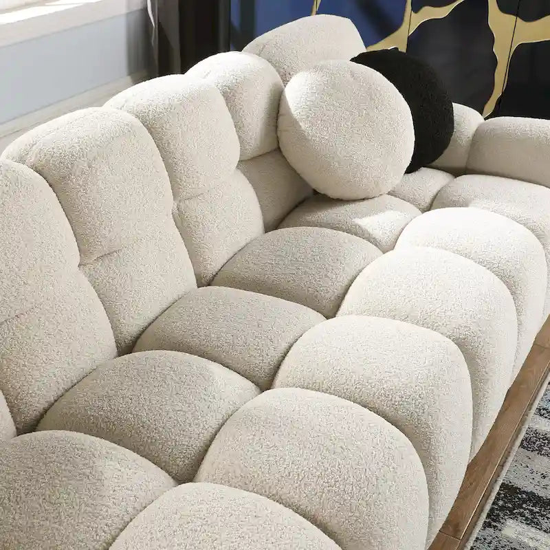64,96 cm de longueur, 35,83 cm de profondeur, forme ergonomique adaptée à la morphologie américaine, canapé moelleux, canapé coussin, 2 places, beige coussin