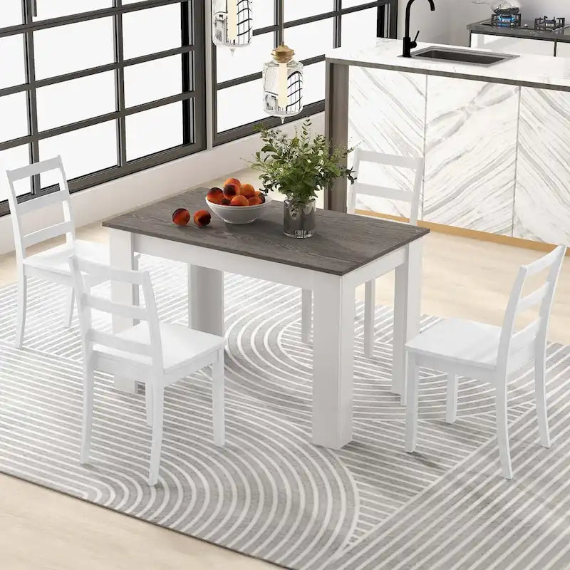 Ensemble de salle à manger Costway 5 pièces : table rectangulaire moderne et 4 chaises en bois d'hévéa