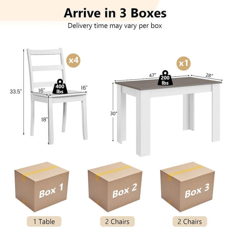 Ensemble de salle à manger Costway 5 pièces : table rectangulaire moderne et 4 chaises en bois d'hévéa