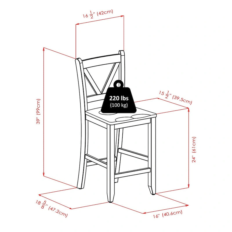Table haute 5 pièces avec tabourets de bar à dossier en V, noyer