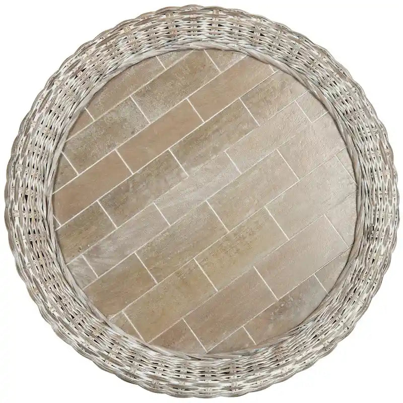 Table basse tambour en résine tressée et plateau en bois SAFAVIEH Alfia - 35,4 x 35,4 x 15,7 cm - 35 cm (L) x 35 cm (P) x 16 cm (H)