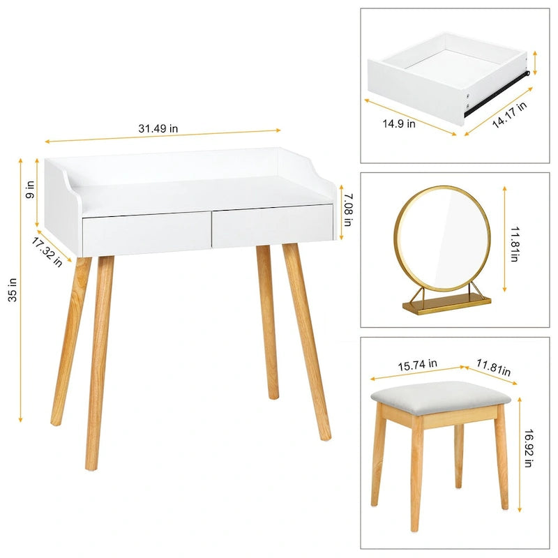 Ensemble coiffeuse avec miroir amovible