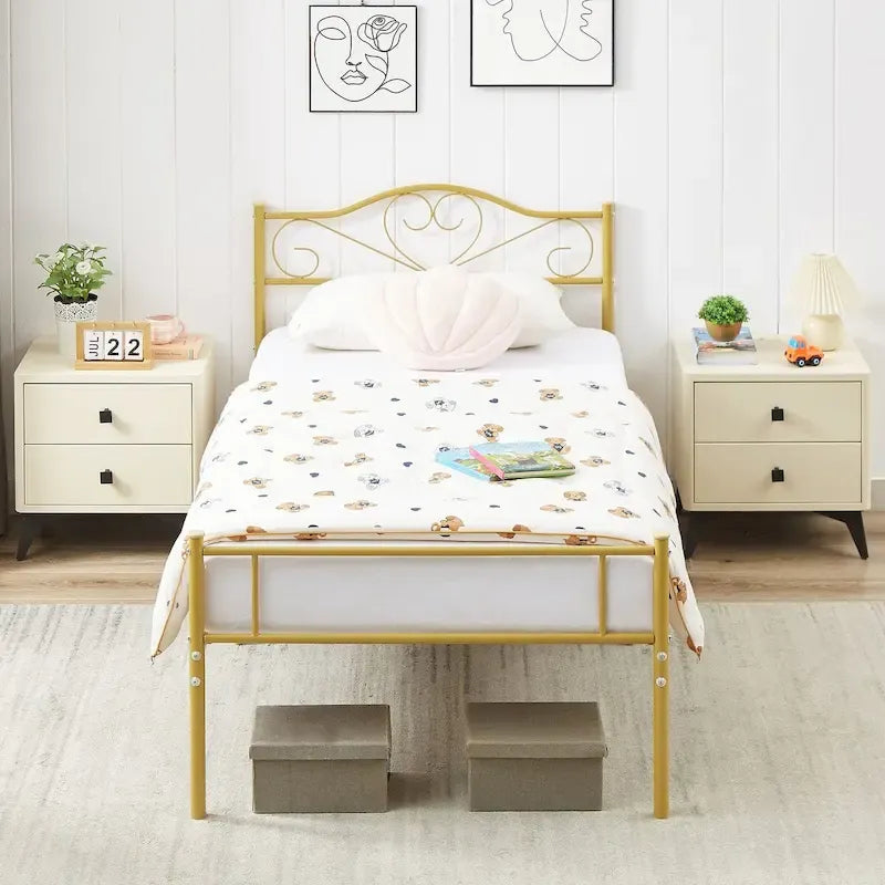 Cadre de lit plateforme en métal Javlergo avec tête de lit moderne, sommier non requis