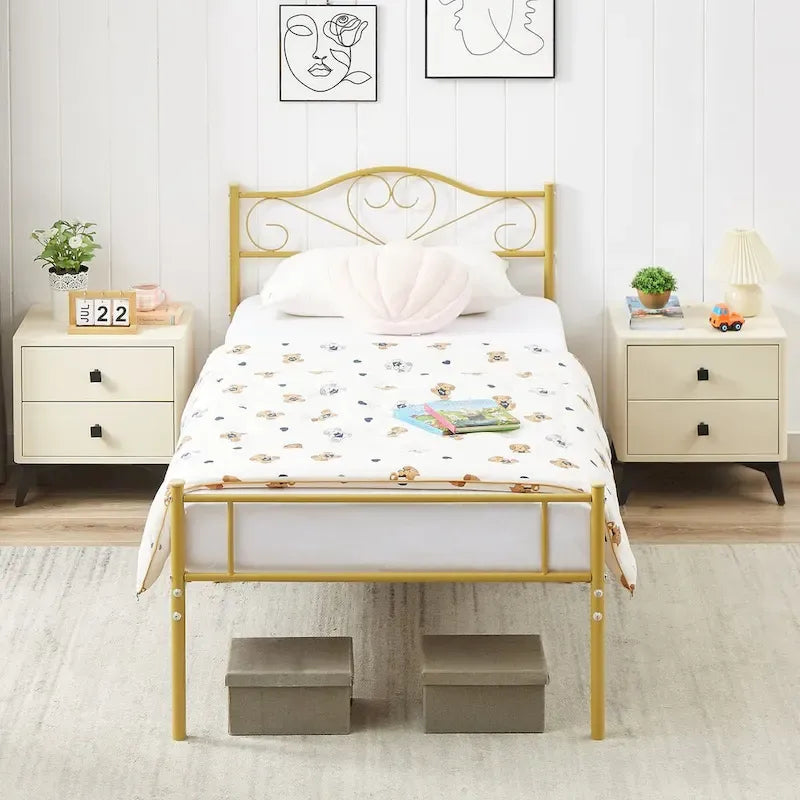 Cadre de lit plateforme en métal Javlergo avec tête de lit moderne, sommier non requis