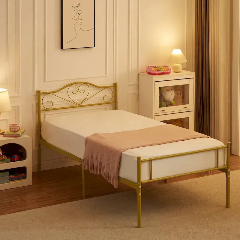 Cadre de lit plateforme en métal Javlergo avec tête de lit moderne, sommier non requis