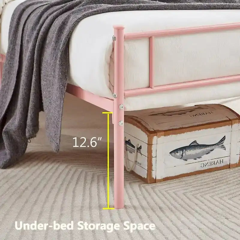 Cadre de lit plateforme en métal Javlergo avec tête de lit moderne, sommier non requis