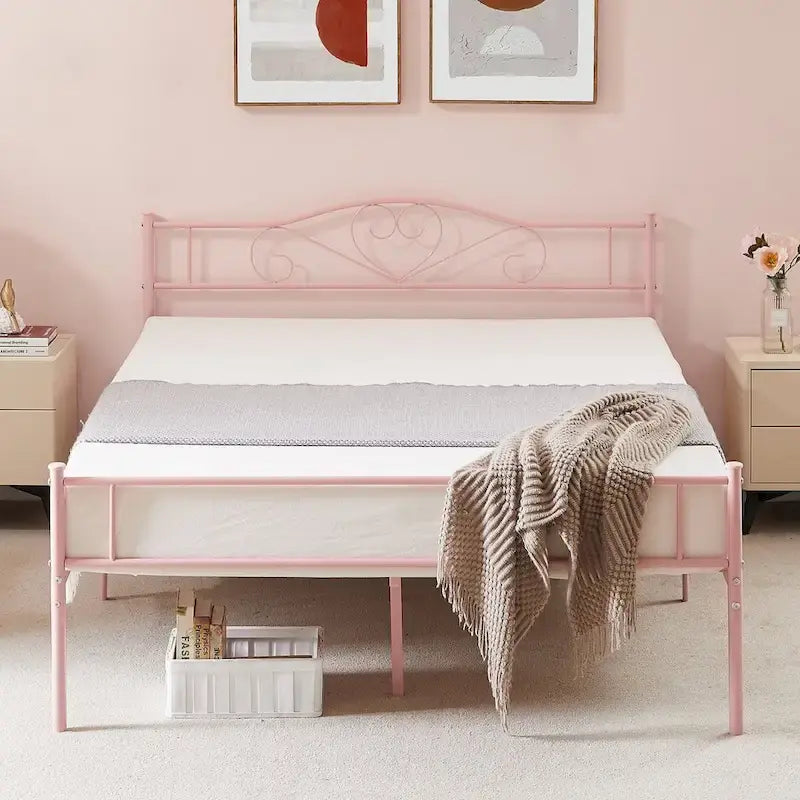 Cadre de lit plateforme en métal Javlergo avec tête de lit moderne, sommier non requis