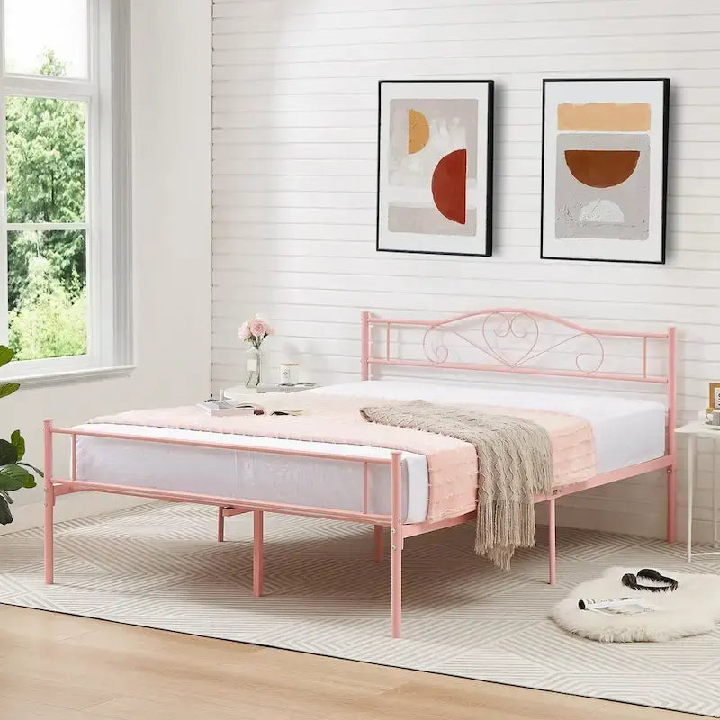 Cadre de lit plateforme en métal Javlergo avec tête de lit moderne, sommier non requis