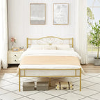 Cadre de lit plateforme en métal Javlergo avec tête de lit moderne, sommier non requis