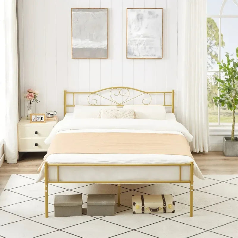 Cadre de lit plateforme en métal Javlergo avec tête de lit moderne, sommier non requis