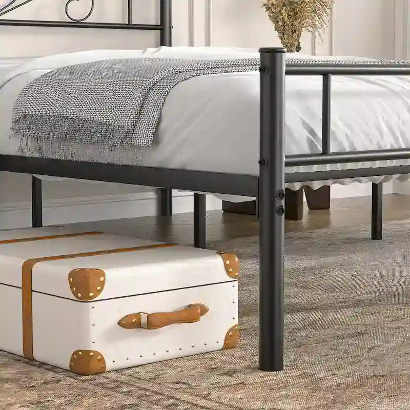 Cadre de lit plateforme en métal Javlergo avec tête de lit moderne, sommier non requis