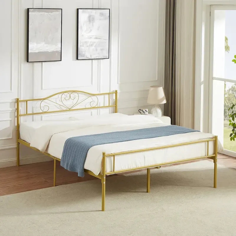 Cadre de lit plateforme en métal Javlergo avec tête de lit moderne, sommier non requis