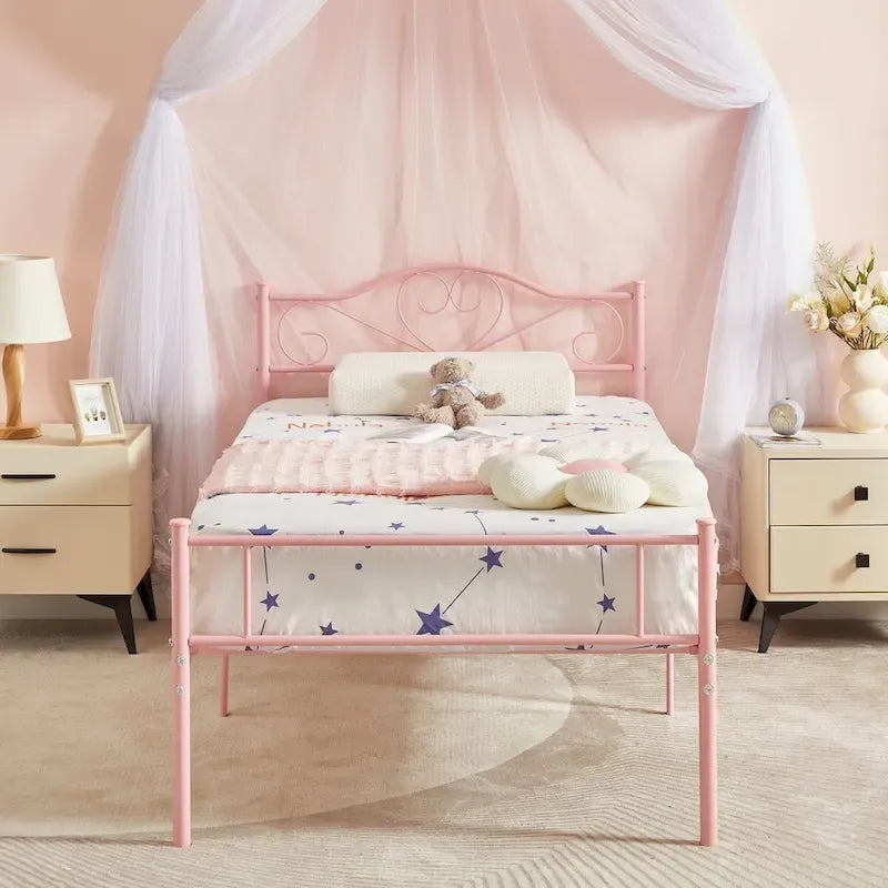 Cadre de lit plateforme en métal Javlergo avec tête de lit moderne, sommier non requis